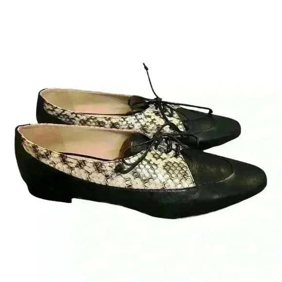Lafayette 148 New York Leather Oxfords w/ Snakeskin Detail – EU 37.5 (US ~7) - Picture 1 of 8